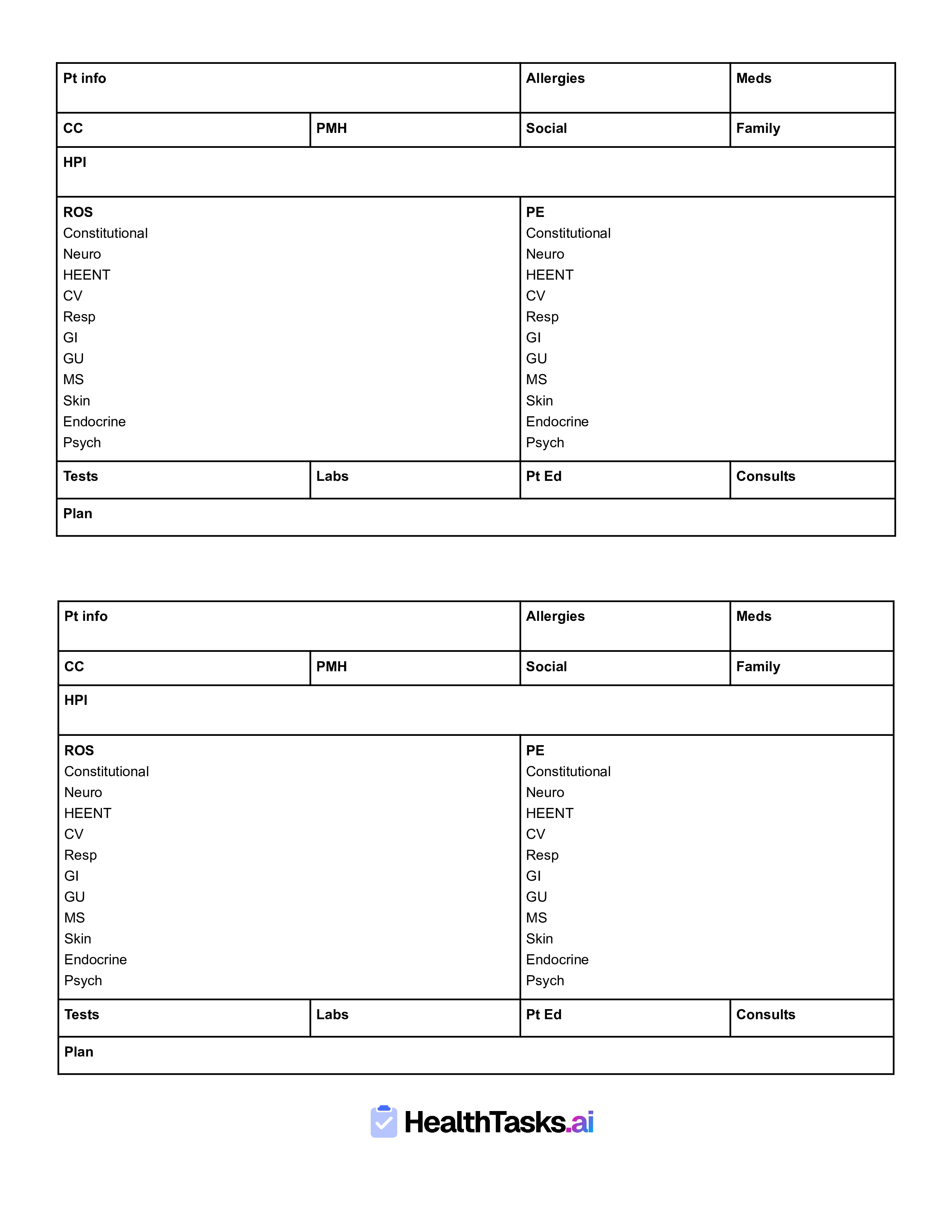 History and Physical Template