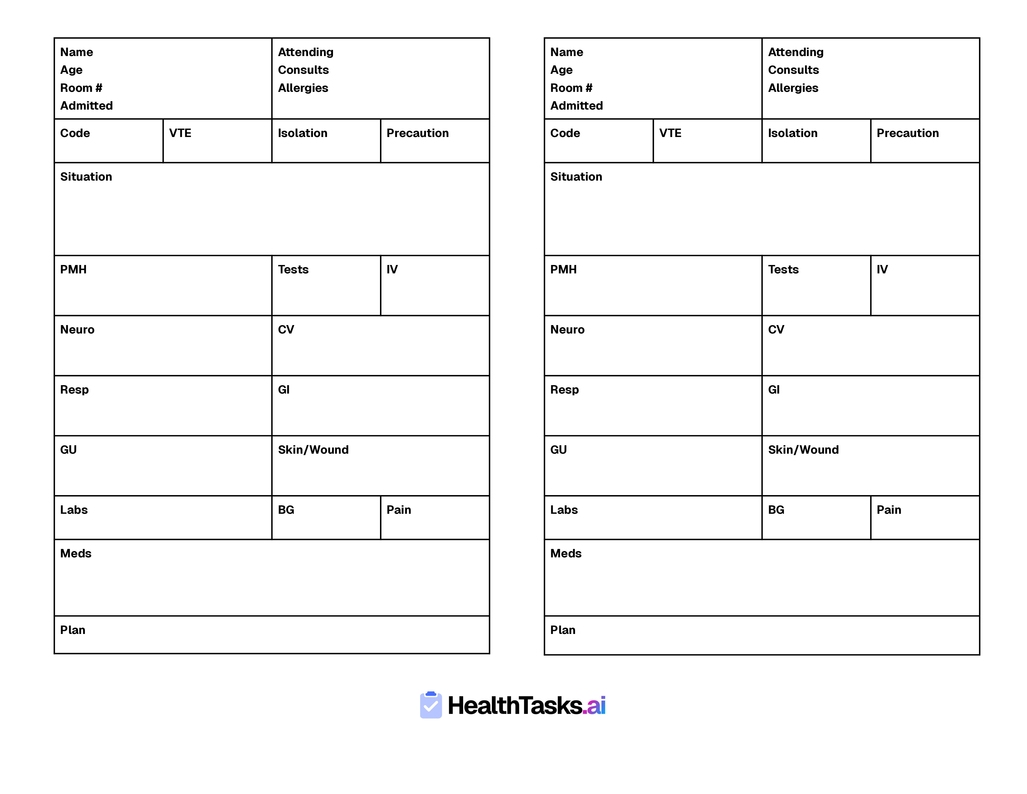 Two Patient Landscape Nurse Report Sheet